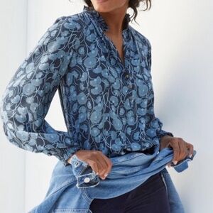 Anthropologie Peasant Blouse Maeve Collette Blue Floral Design Sz MEDIUM NEW